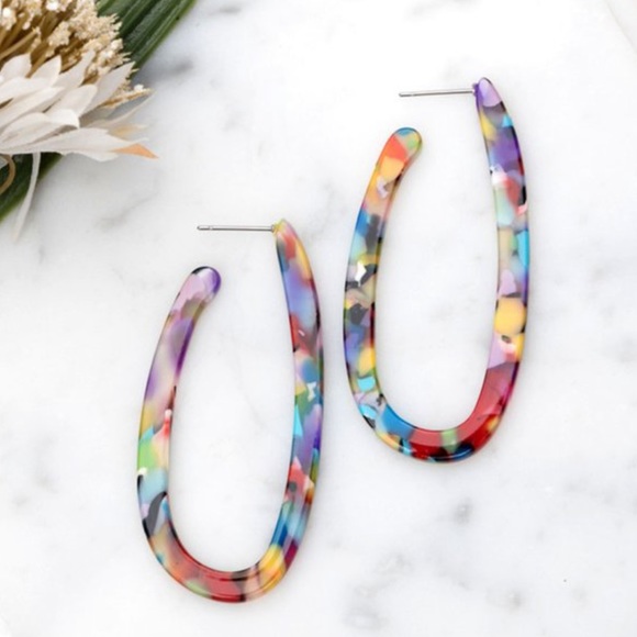 ✨3for$38 New Anthro Skinny Confetti Multicolor Hoop Earrings - Picture 2 of 12